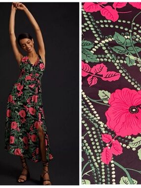 Maeve Ruched Midi Dress Floral Anthropologie Size 2